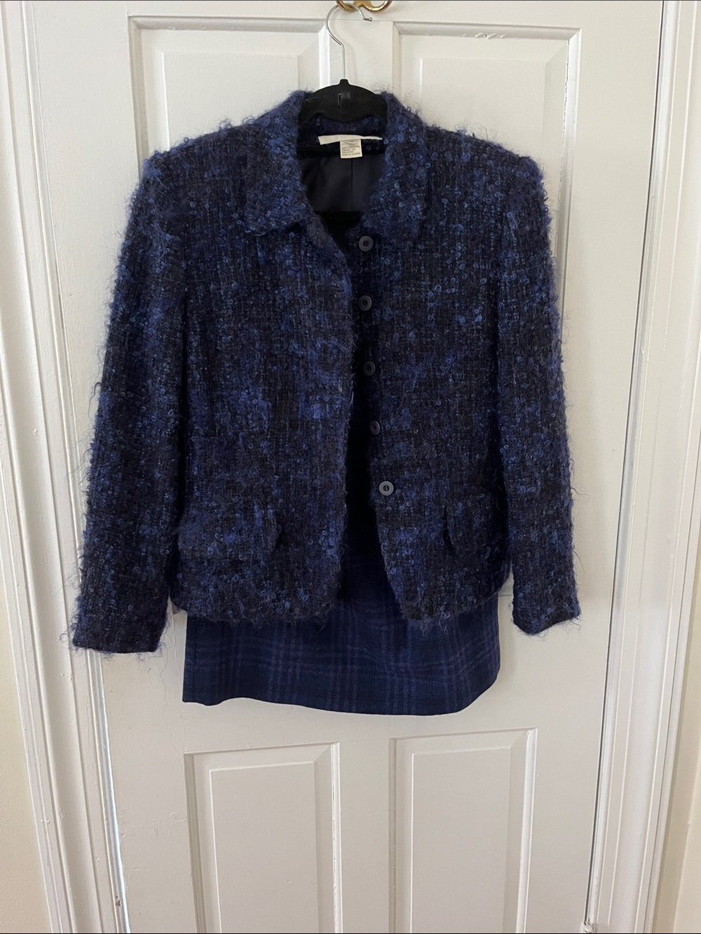 Jones New York Wool/Mohair Navy Button-Front Women's Skirt Suit